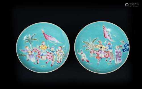 Arte Cinese  A pair of Chinese turquoise ground pottery