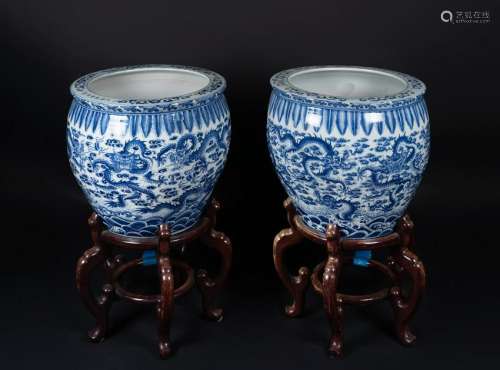 Arte Cinese  A pair of blue and white porcelain fish