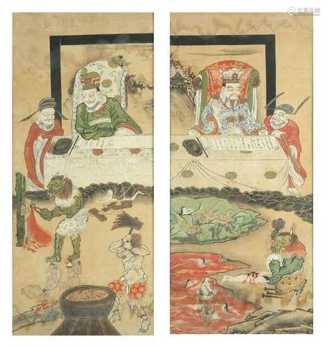 Arte Cinese  A pair of paintings depicting the Daoist