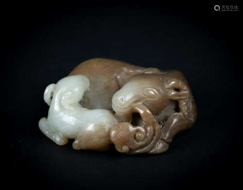 Arte Cinese  A jade carving depicting two rams China,