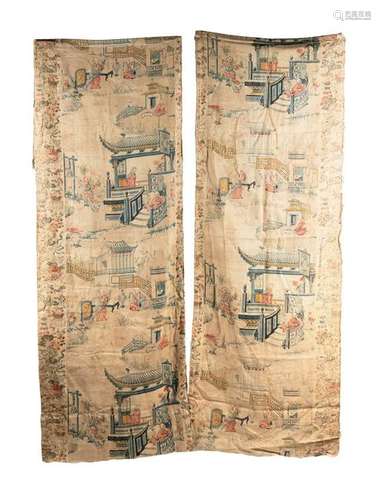 Arte Cinese  A pair of joie de toile chinoiserie cotton