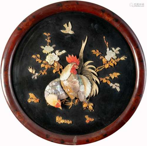Arte Cinese  A Shibayama round wooden plaque decorated