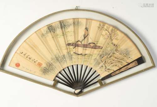 Arte Cinese  A signed folding fan painted with a