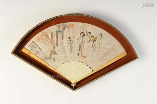 Arte Cinese  A signed folding fan painted with ladies