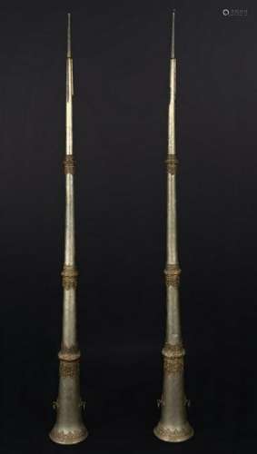 Arte Himalayana  A metal embossed pair of trumpets