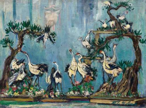 林达川（1912～1985） 松鹤延年 油彩 画布