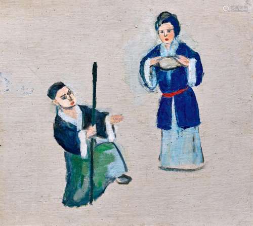 关良（1900～1986） 评雪辨踪 油彩 画布