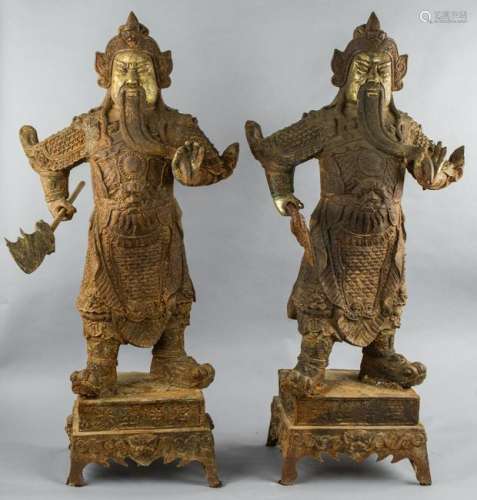 Pair of Chinese Guilt Cast Iron Warrior Statue
