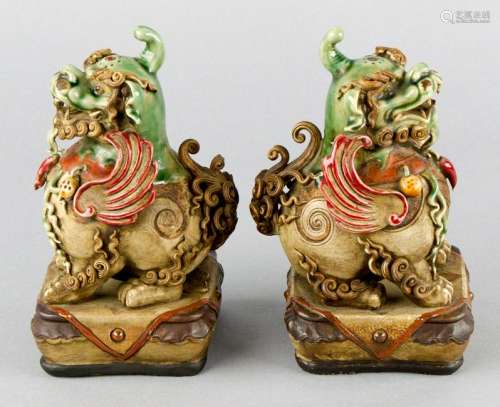 Pair of Chinese Potery Glazed Foo Dogs