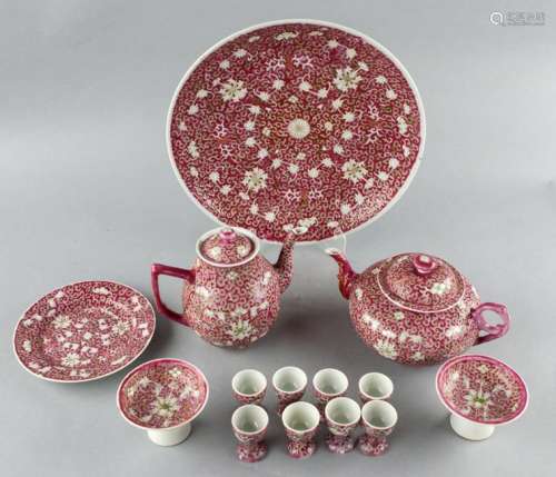 Chinese Enameled Porcelain Tea Set  - 14 pieces
