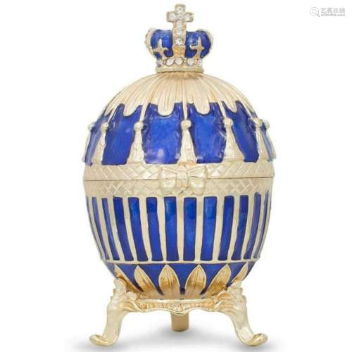 Faberge Inspired 1885 Blue Enamel Ribbed Royal Russian