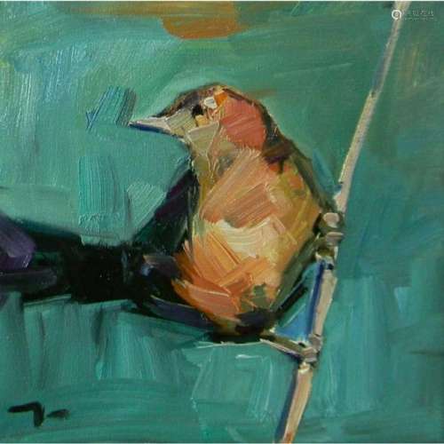 Signed Trujillo Impressionist Oil Painting, Bird's