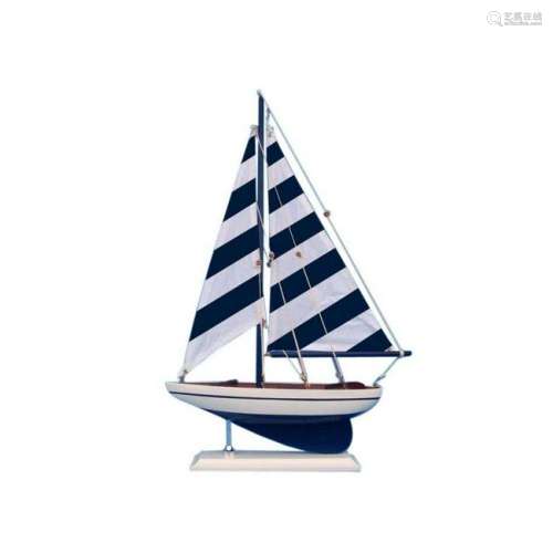 Wooden Blue Striped Pacific Sailer Model Sailboat