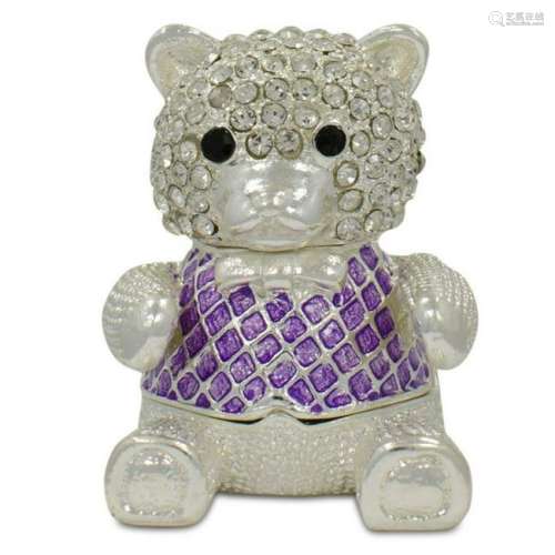 Crystal Teddy Bear Trinket Box Figurine 2 Inches