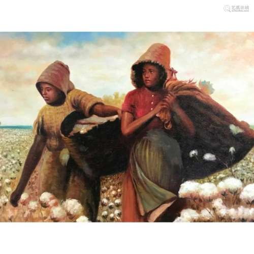 20thc Oil Painting, Cotton Pickers