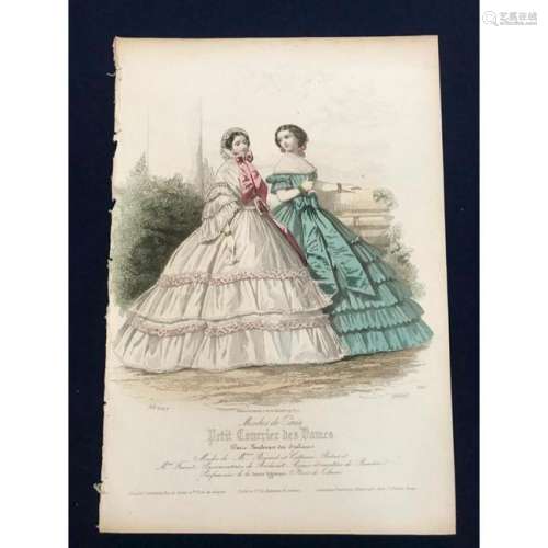 19thc French Hand-colored Engraving, Fashion Plate,