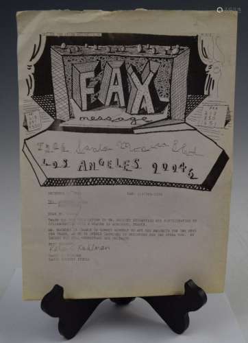 David Hockney, Fax Message (Directly From Artist)
