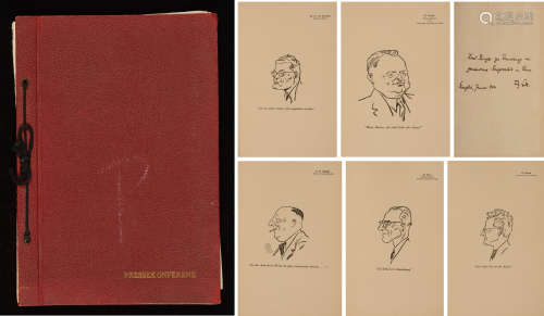 1939-1943年上海出版《德国的政治人物漫画集》红色硬皮精装本一册（民国时期中国著名犹太裔漫画家Friedrich Schiff--希夫于1944年在上海亲笔签名本）