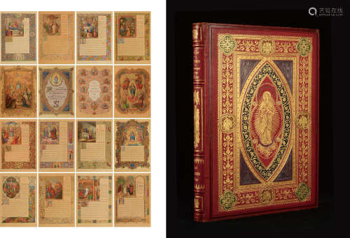 1861年巴黎Henri Charpentier出版《圣母玛利亚中世纪文艺复兴时期照明手稿彩色版画集》全金粉雕刻维多利亚女王私人订制本一册。