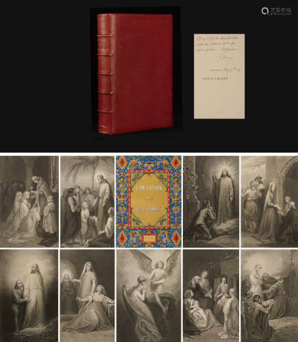 1865年法国巴黎加尔涅兄弟出版社出版《效法耶稣基督》红色摩洛哥小牛皮精装本一册（本书系19世纪法国著名版画家古斯塔夫·多雷于1876年8月8日亲笔签名本）。