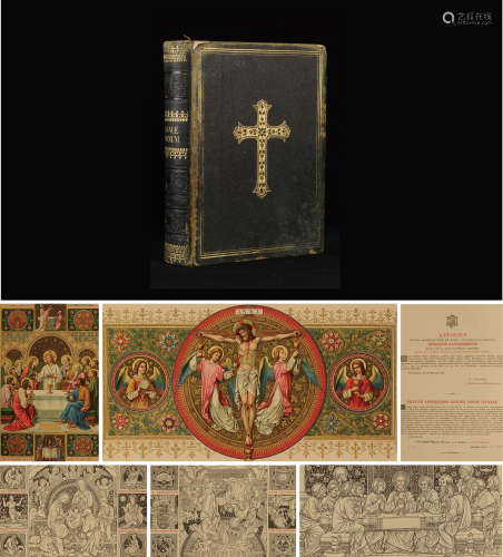 1923年罗马教廷督造描金彩绘《罗马弥撒经书》皮质精装本一册（钤孔令仪英文戳记）