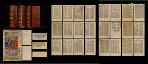 意大利文艺复兴时期重要文化遗产、承袭Sotheby's-1911 Henry Huth专场的重要作品--16世纪欧洲宗教改革领袖马丁·路德亲笔签名本，英国19世纪享誉全球的著名藏书家Henry Huth先生旧藏摇篮本：1483年意大利威尼斯出版摇篮本《罗马教廷双竖列七十三行哥特式对开本拉丁文圣经》完整版深棕色小牛皮精装全卷本一套3册全（另附Henry Huth 于去世前夕的1878年9月14日亲笔撰写信札一帧）。