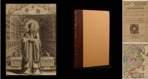 世界上第一部《论语》的西文善本、法国国王路易十四钦定版--1687年巴黎铜刻版印刷《论语》硬皮精装本一册（彩色中国地图版）。
