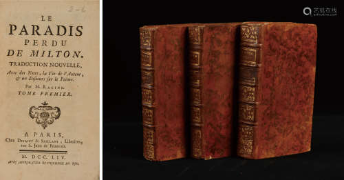 1765年巴黎出版《失乐园》小牛皮精装本一套3册全。
