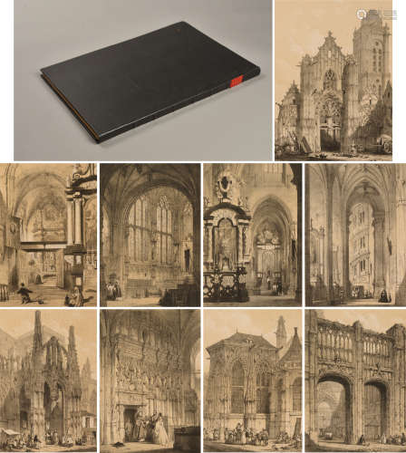 1838年伦敦出版《手绘约瑟夫·纳什欧洲中世纪古堡内饰彩色巨幅版画集》硬皮精装本一册