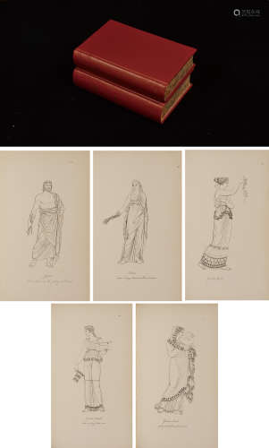 1841年托马斯·霍普编着，伦敦Henry G.Bohn出版《世界古代服饰版画集》硬皮精装本一套两册全