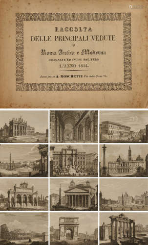 1844年罗马A.MOSCHETTI VIA DELLA CROCE出版《罗马古版画集》精刻铜版画集一册