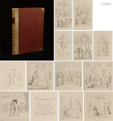 1845年意大利佛罗伦萨出版《意大利撒丁王国皇室收藏文艺复兴时期艺术珍品巨幅版画集》硬皮精装本一册