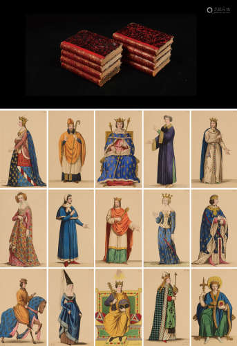1852年法国Administration de la Librairie出版《法国服饰的历史彩色版画集》硬皮精装插图本一套8册全
