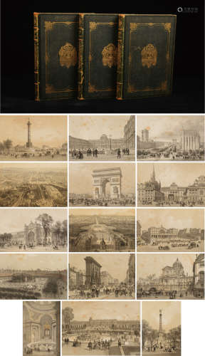1861-1863年巴黎Henri Charpentier出版《巴黎荣光（遗迹、景观和历史场景）》巨幅版画集一套3册全