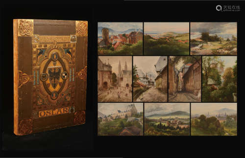 约19世纪出版《古城戈斯拉尔中世纪文艺复兴艺术彩色版画全集》硬皮精装本超级豪华本一册