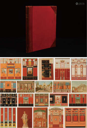 1880年意大利那不勒斯出版《罗马帝国庞贝古城壁画巨幅彩色版画集》硬皮精装本一册