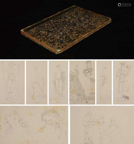 19世纪法国巴黎出版《卢浮宫和法国皇室藏国宝级艺术大师爱杜尔·列弗及卡夫夫人素描艺术巨幅版画集》硬皮精装本一册