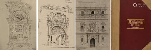 1888年伦敦出版《文艺复兴时期西班牙建筑和装饰图集》硬皮精装本一册（本书作者Andrew N. Prentice亲笔签名本）