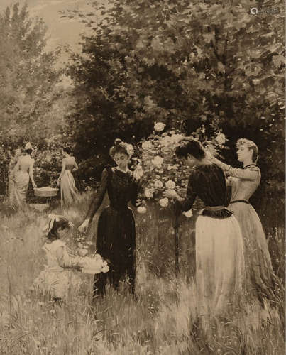 十九世纪欧洲彩色版画《神的盛宴》一幅