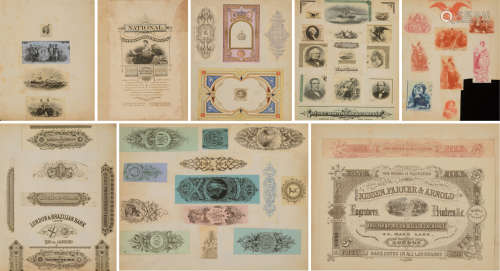 1850-1870年欧洲印钞厂印制各类金融票证雕刻版样张一大批约300余件