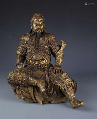 A Fine Chinese Cast Gilt Bronze Figure of Guardian Guan