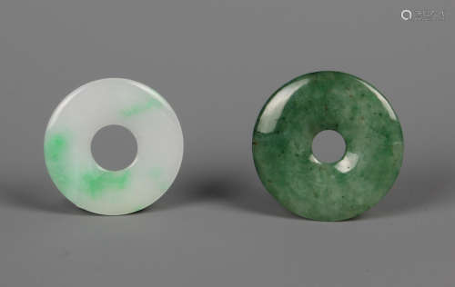 Two Chinese Jadeite Circular Pendent