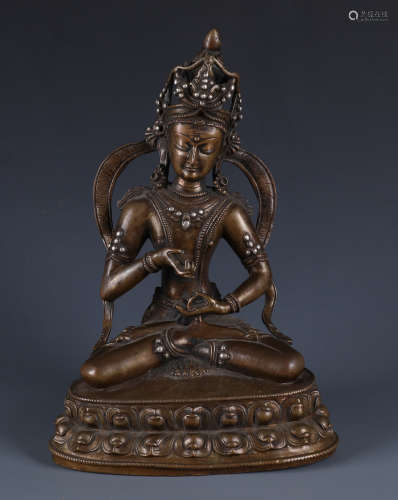 A Rare Chinese Silver Inlaid Bronze Figure of Raktalokesvara