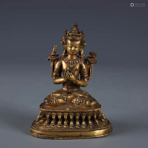 A Finely Cast Chinese Gilt Bronze Figure of  Padmapani