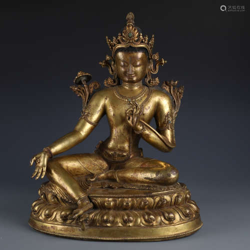 A Chinese Carved Gilt Bronze Figure of Tara