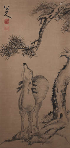 A  Chinese  Hand-drawn Painting of Deer  Signed By Ba Da Shan Ren