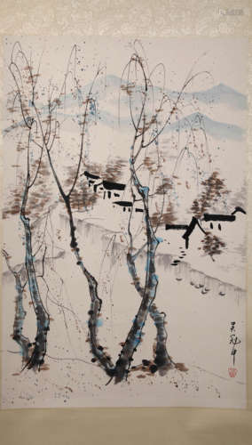 A Chinese Hand-drawn Painting of Deep Signed By  Wu Guanzhon