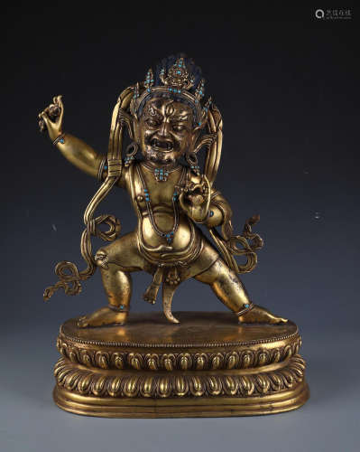 A Finely Cast Chinse Gilt Bronze Figure of Vajrapani