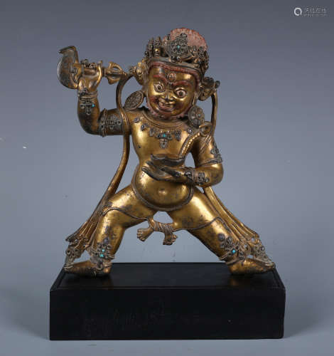 A Chinese Carved Gilt Bronze Figure of Mahakala