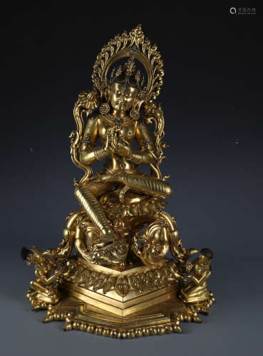 A Fine Chinese Carved Gilt Bronze Figure of Tara